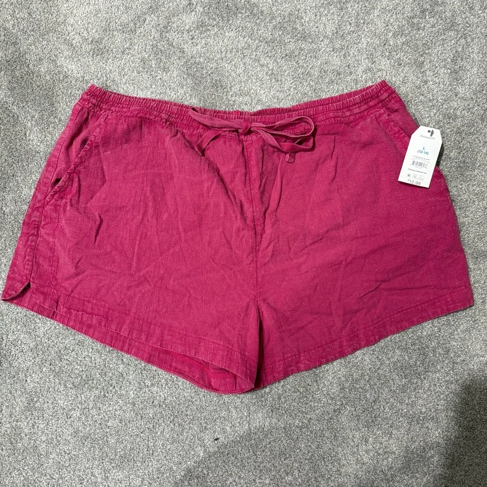 NWT Time and True Women’s Drawstring Shorts - hot pink wash, relaxed fit, size L - Picture 1 of 6